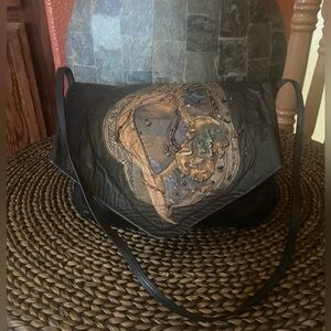 GUC-Pat Smiley Collection Vintage Black and Gold Crossbody Bag